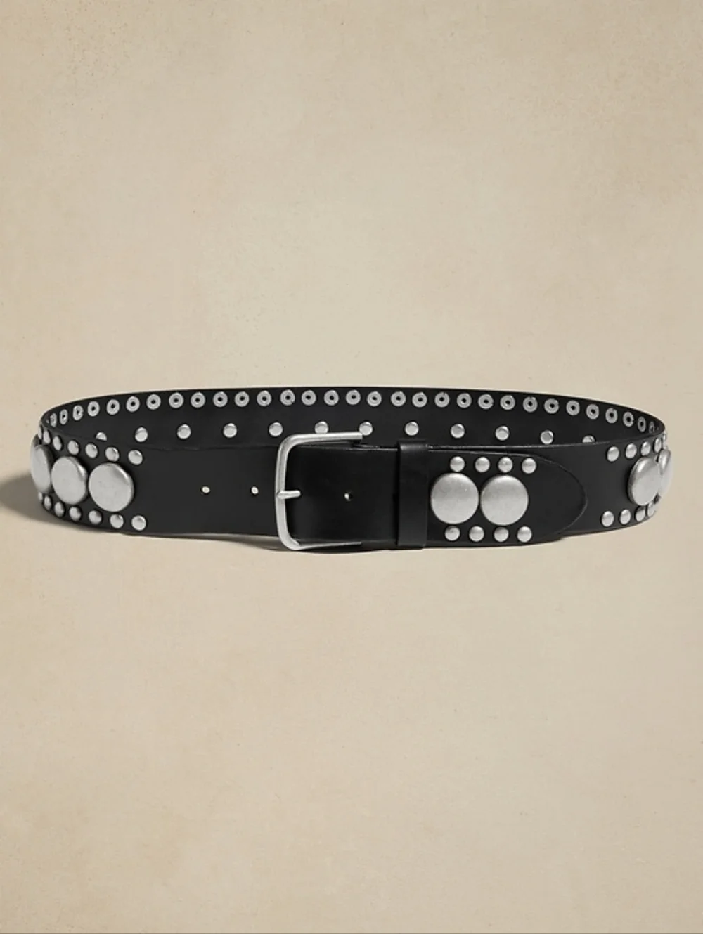 Banana Republic Palmar Studded Leather Waist Belt Black Silver Heavy Large 34-38